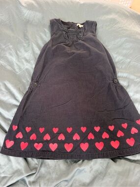 Vertbaudet Girls Navy Dress with Pink Heart Border